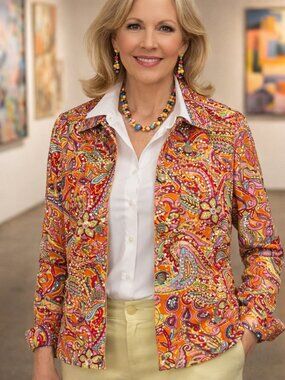 Coldwater Creek Womens Jacket M Multi Colored Rhinestones 100% Cotton